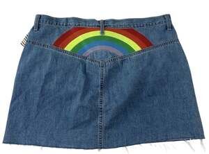 Pride Denim Mini Skirt Size L Blue Rainbow Back Panel Raw Hem LGBT NWT